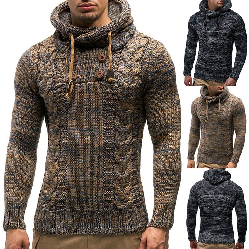 Male double breasted Sweater Autumn Winter Men Hooded Sweaters Men Casual Slim Sweaters Clothes