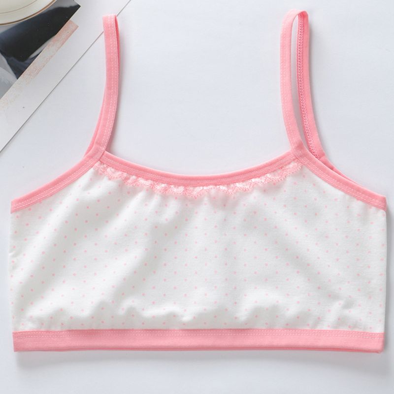 Puberty Girls Cotton Underwear Polka Dot Print Training Bra Lace Splice Bralette 24BE