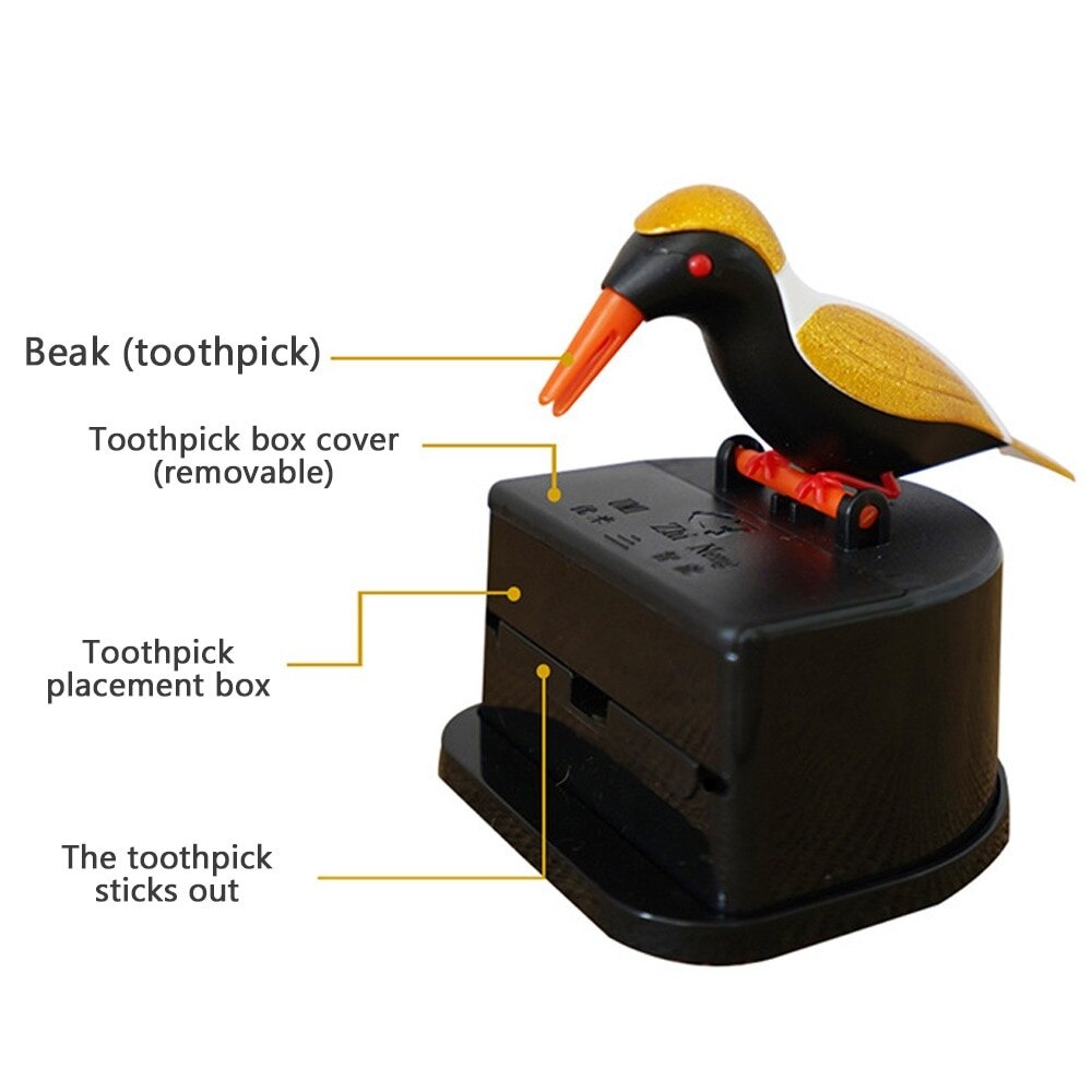 Nyeste fugl tannpirker beholder automatisk tannpirker dispenser tannpirker holder oppbevaringsboks skrivebord dekorasjon kjøkken tilbehør