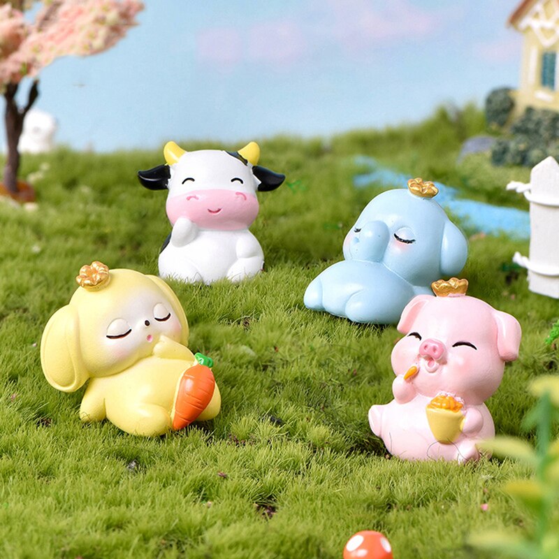Kawaii Mini Cow Pig Animals Home Micro Fairy Garden Figurines Miniatures Home Garden Decoration DIY Accessories