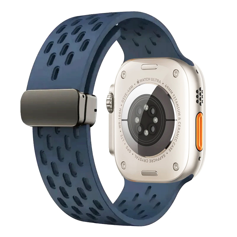 Magneettinen ranneke apple watch ultra 2 :lle , 49mm 44mm 45mm 40mm 41mm 42 38 45 mm silikoniranneke iwatch-sarja 9 7 8 se 6 5 3: Tummansininen musta / 12mm