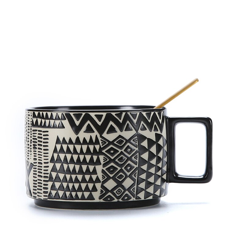 Ontbijt Koffie Mok Cup Melk Keramische Luxe Mokken Koffiekopjes Keramische Reizen Huis Tuin Koffie Tazas De Cafe Cup En schotel Set: Style   9No coasters