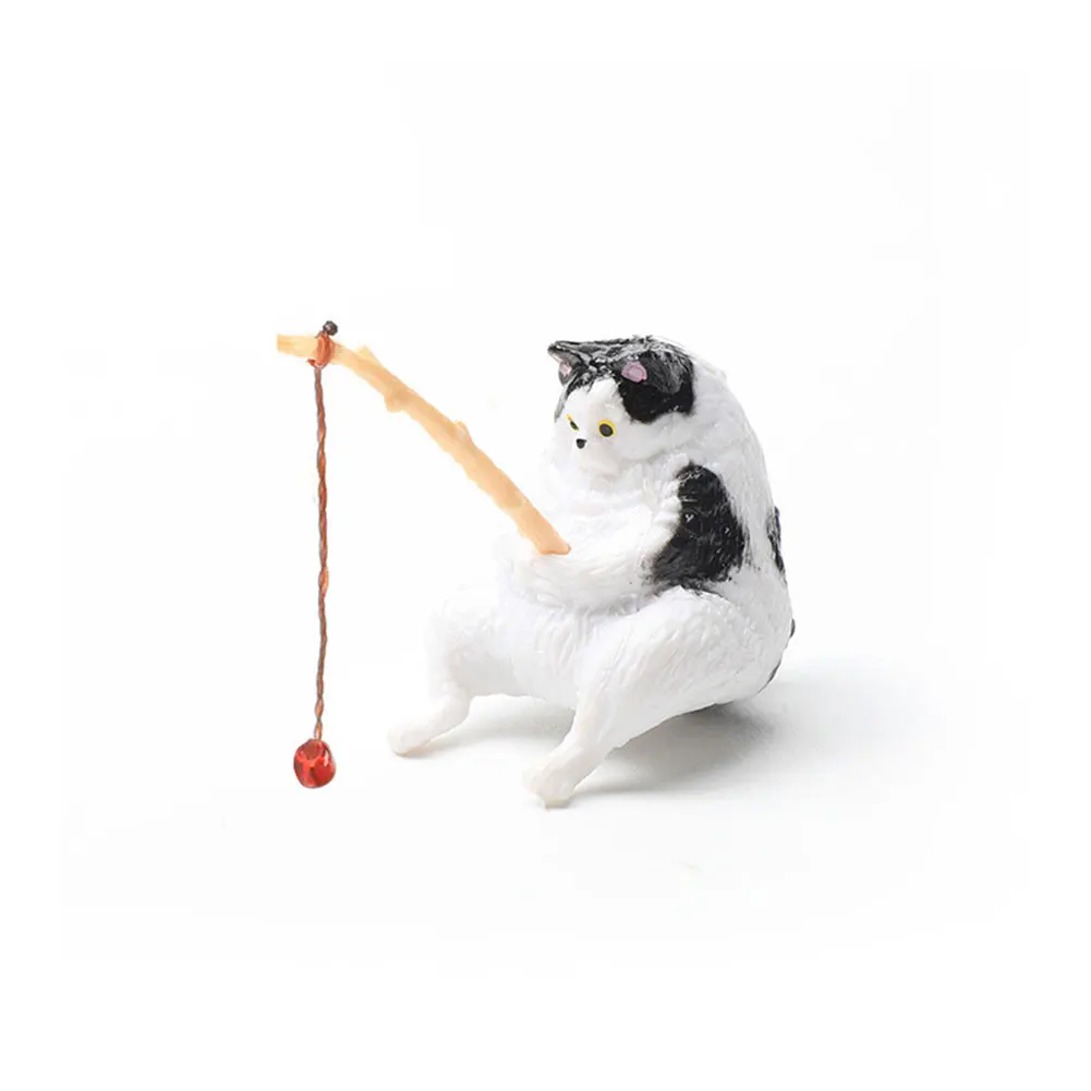 Figuritas de decoración de Acuario, 10 estilos, Mini lindo gato de pesca, accesorios de Acuario, adorno de paisajismo, accesorios de tanque de peces DIY: Negro