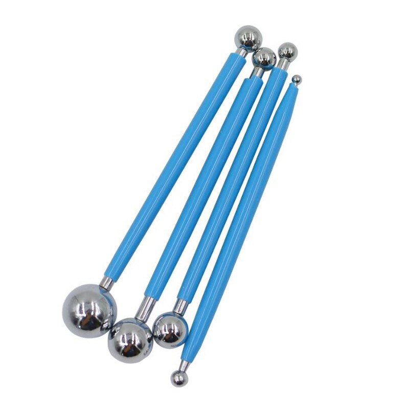 4 Stks/set Sugarcraft Playdough Tool Sculptuur Gereedschap Diy Rvs Polymer Clay Carving Pen Mold Mold Cake Decorating Gereedschap: Sky Blue