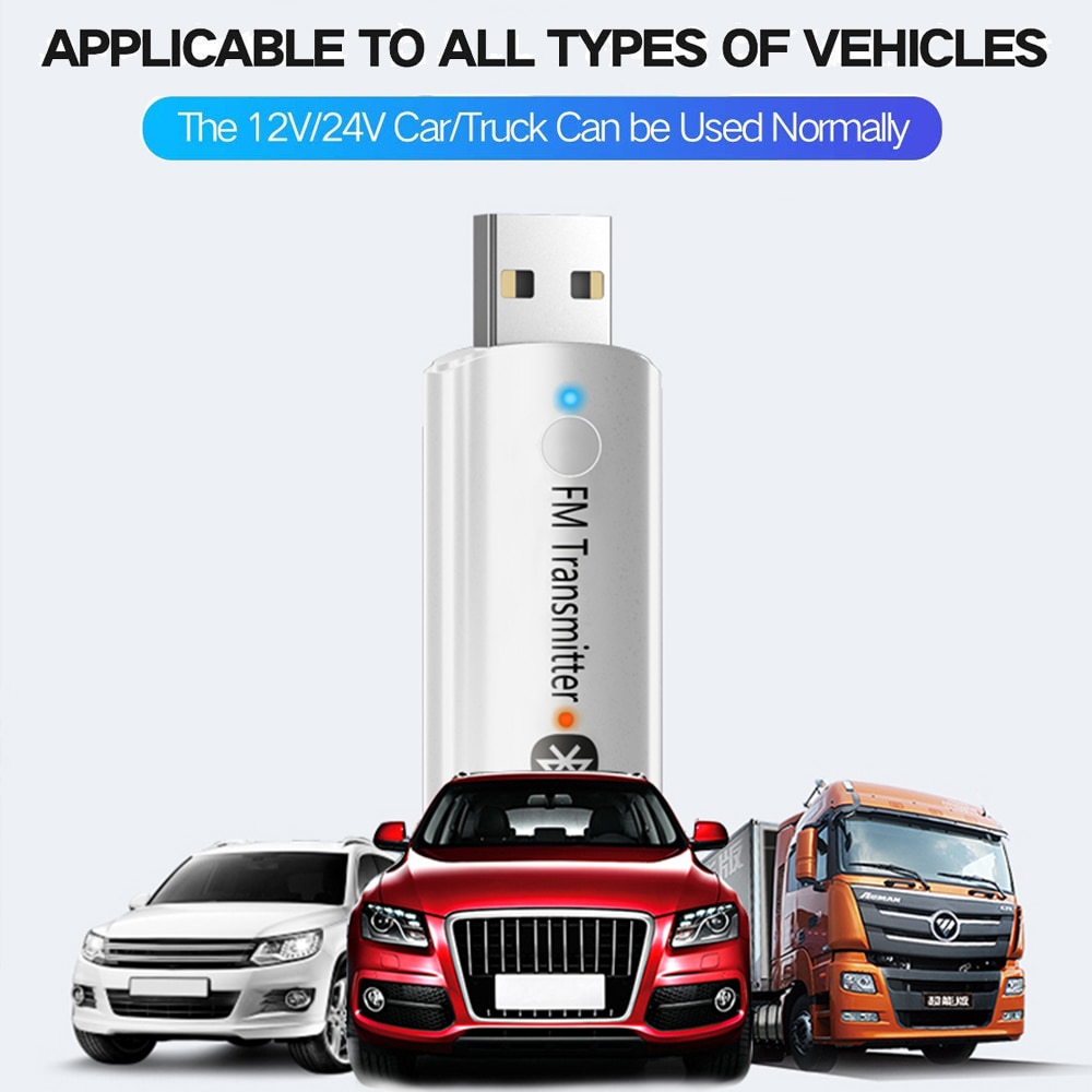 VAORLO Mini nadajnik FM na USB bezprzewodowy samochód zestaw odbiornik Stereo Muic Bluetooth 5.0 Adapter do samochodu z mikrofonem 3.5 AUX Jack