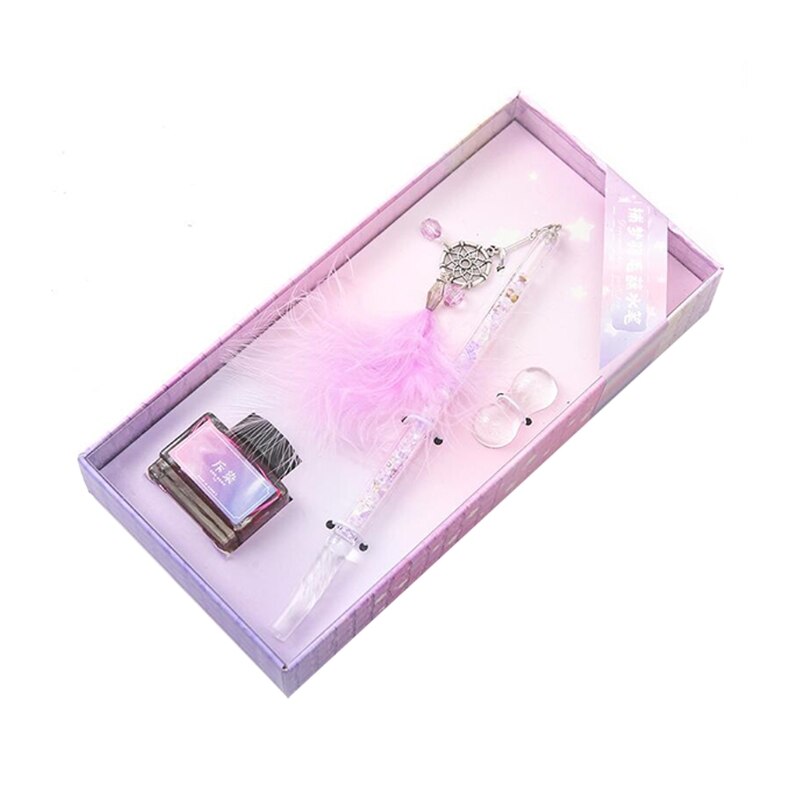 Glass Dip Pen Fountain Pen Exquiste Crystal Style Ink Pens Kit with 15ml Ink Bottle for Women Men Birthday Stationery: Purple Type-1