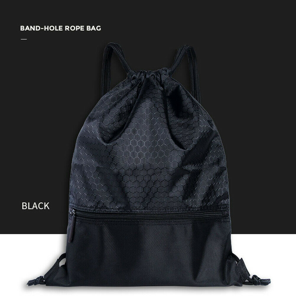 neueste Heiße Mann Frauen Polyester Schnur Kordelzug Zurück Pack schnallen Sack Fitnessstudio Tote Tasche Schule Sport Tasche: Schwarz