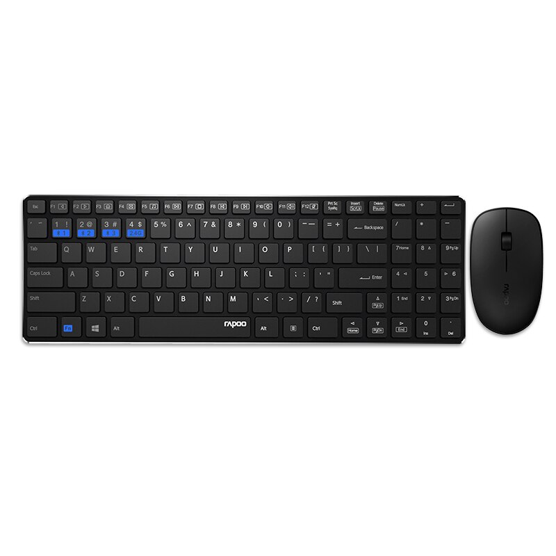 Rapoo 9300M Multi-mode Bluetooth Wireless Russian Keyboard Silent Ultra-Slim Keyboard Optical Mouse Set English/Russian Layout: English Layout Black