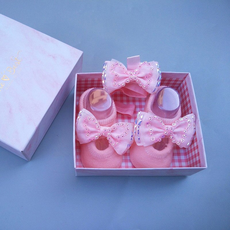 Conjunto de 2 unids/lote de calcetines de diadema para niña, lazos de encaje, turbante elástico, diademas, diadema para niña, accesorios para el cabello para bebé: pink 01