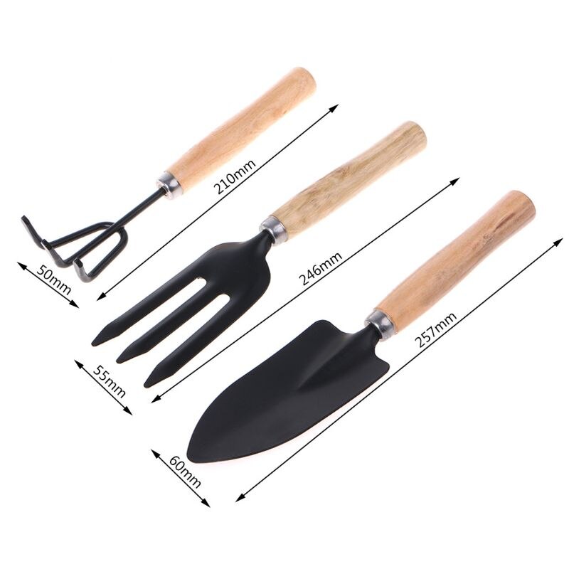 3Pcs Spade Fork Shovel Rake Harrow Set Home Mini Gardening Tools Potted Landscape Plants Maintenance Suit Wood Handle Kids
