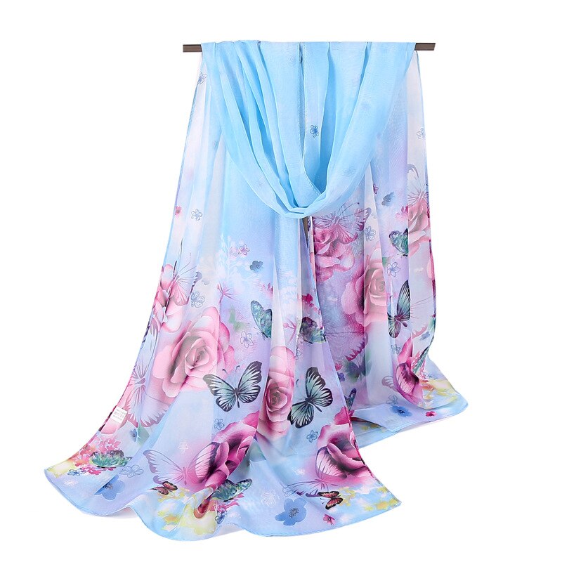 Sjaal voor dames stijl vlinder voile zachte lange zijden sjaal bedrukte wikkelsjaal stola sjaals chiffon sjaal