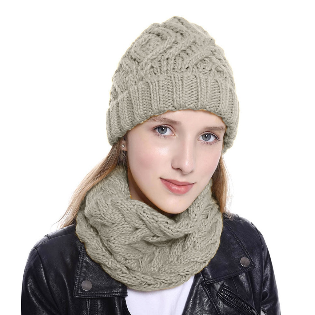 Conjunto de gorro y bufanda czapka i komin tricotin para mujer, gorro grueso de punto liso para invierno, mantener el calor, sombrero pañoleta # E, 2 uds.