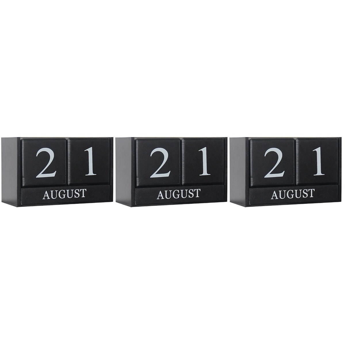 3pcs Desktop Wooden Manual Calendar Office Decoration Table Home Ornament Decor(Black)
