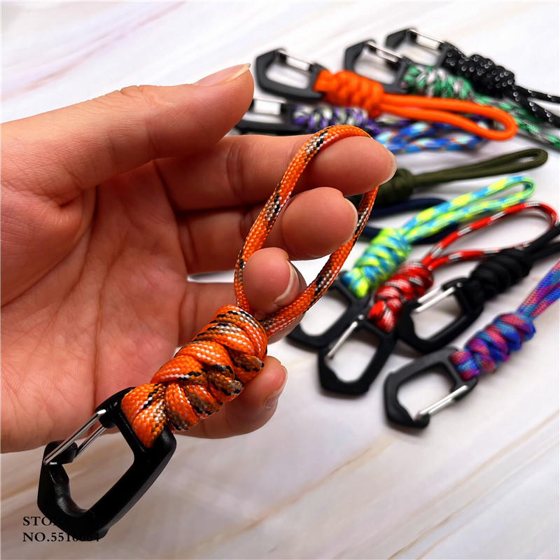 LLavero de Paracord para exteriores, cordón de nailon trenzado, cuerda de paracaídas de alta resistencia, mosquetón, llavero para mochila de teléfono