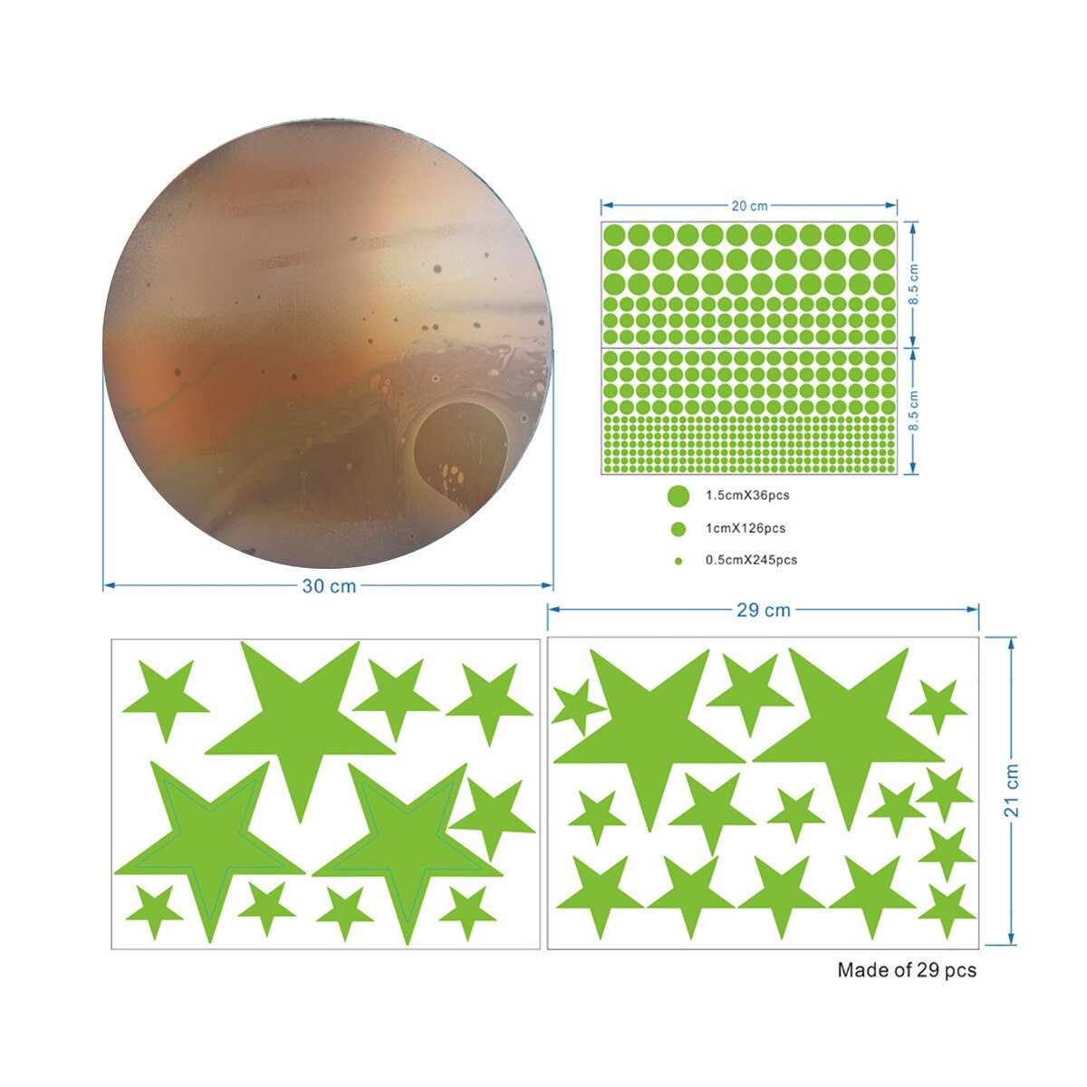 Tofok-pegatina de pared de estrellas para decoración, pegatinas fluorescentes luminosas DIY de 30cm, Luna, Planeta, salón, techo, escaleras, ventana que brillan en la oscuridad: T3