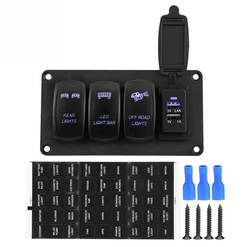 12/24V Dual Light Switch 3 Switch + REAR LIGHTS /LED LIGHT BAR/OFF-ROAD LIGHTS 3.4A Car Charger Switch Panel