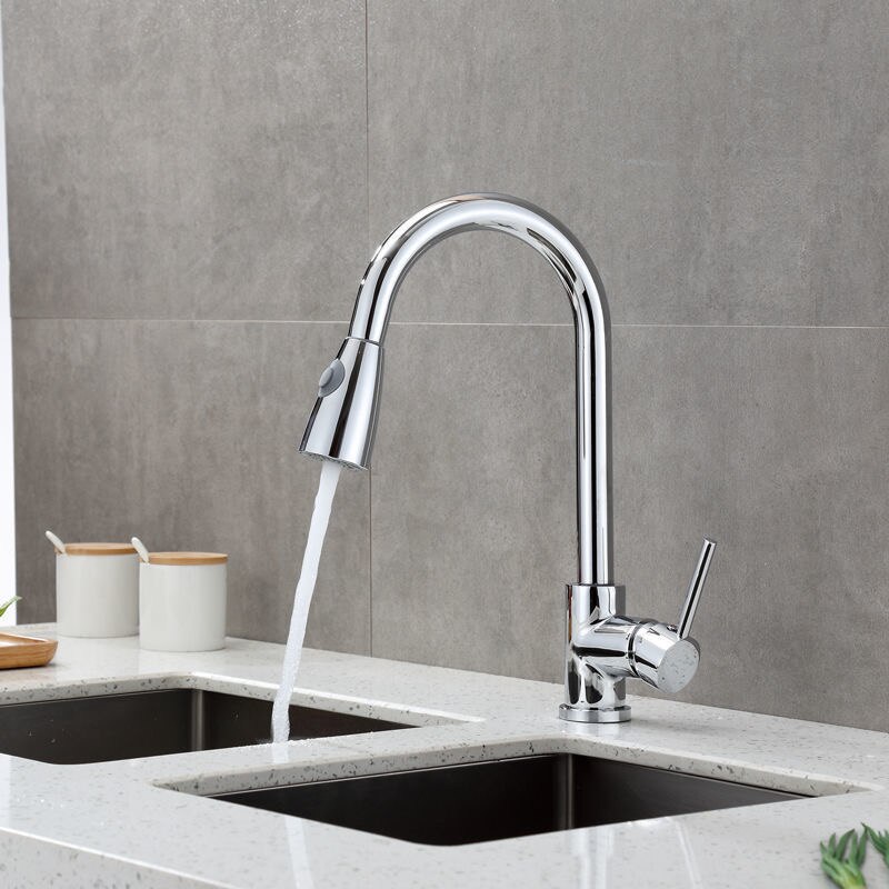 Kitchen Faucets Silver Black Single Handle Pull Out Kitchen Tap Single Hole Handle Swivel 360 Degree Water Mixer Tap Mixer Tap: B01