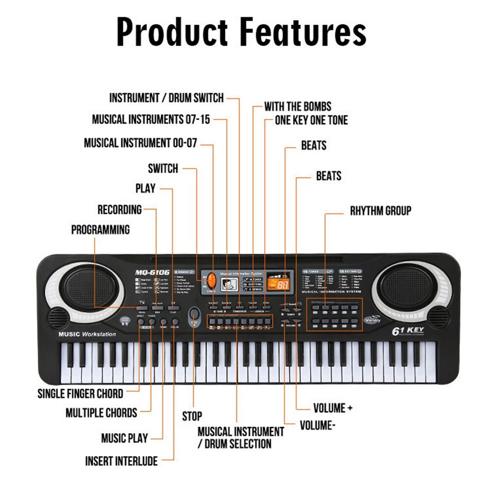 61-Key Digital Electric Piano Keyboard Portable Multi-Functional Keyboard with Microphone Music Keyboard Electric Keyboard