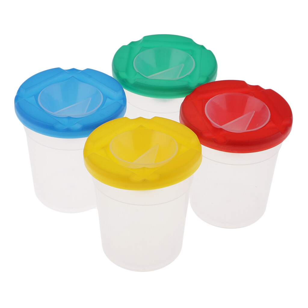 Juego de 4 tazas para pintura a prueba de derrames para niños, con tapas, herramientas de dibujo para pintar