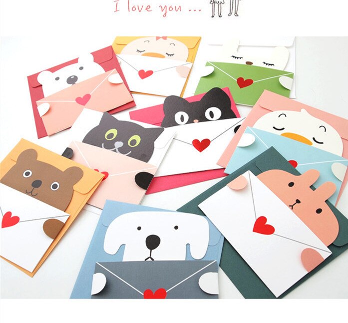 Enveloppe animal de dessin animé 30 pièces/ensemble, carte message de remerciement, carte de vœux d'anniversaire pour bébé, cartes de , feuille universelle