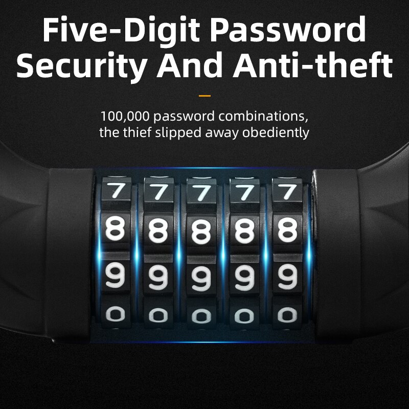 ROCKBROS Bike Lock Five-digit Code Anti-theft 1.72CM Bold 87CM Steel Cable Password Lock PVC Wrapped Lock MTB Road Accessories