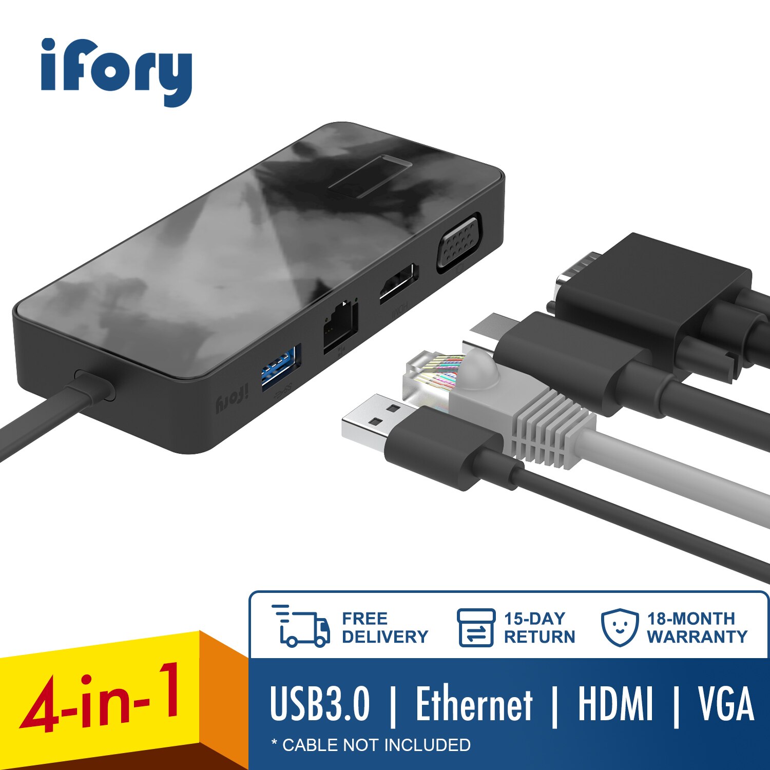 Ifory Type C Hub, Usb C Adapter Met Hdmi/Vga, Ethernet, usb 3.0 Voor Macbook Pro Air Dock Type-C Poorten Splitter Hab: Gray Black