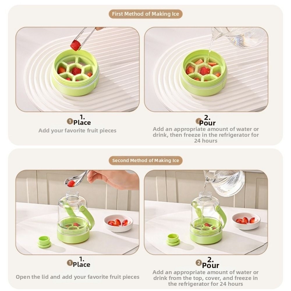 Reusable 2 in 1 Ice Cube Water Bottle 7 Grids Reusable Ice Cube Kettle with Handle Portable Ice Maker Kitchen Tools
