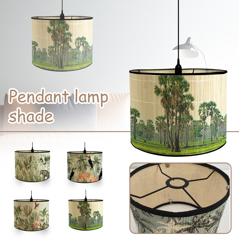 Neue nordisch retro Stil GrüNe Pflanze Blume VöGel Dekorative Malerei Handgemachte Bambus Lampenschirm Kronleuchter Licht Schatten Wohnkultur