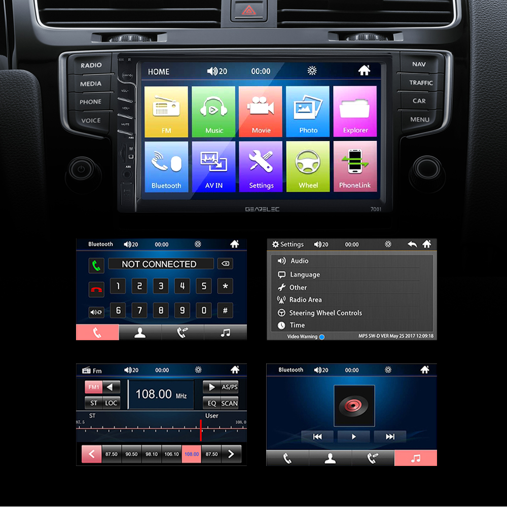 GEARELEC 7inch Car MP5 Player 7001 Car Stereo Radio Bluetooth USB TF AUX-In TF Car Multimedia Player FM Receiver 2DIN Car Radio