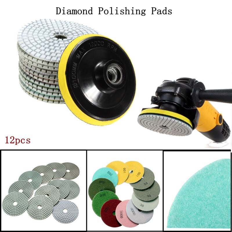 4Inch1 2 unids/set 100mm herramientas abrasivas almohadillas de pulido de diamante seco húmedo disco de lijado amoladora para granito piedra mármol pulido