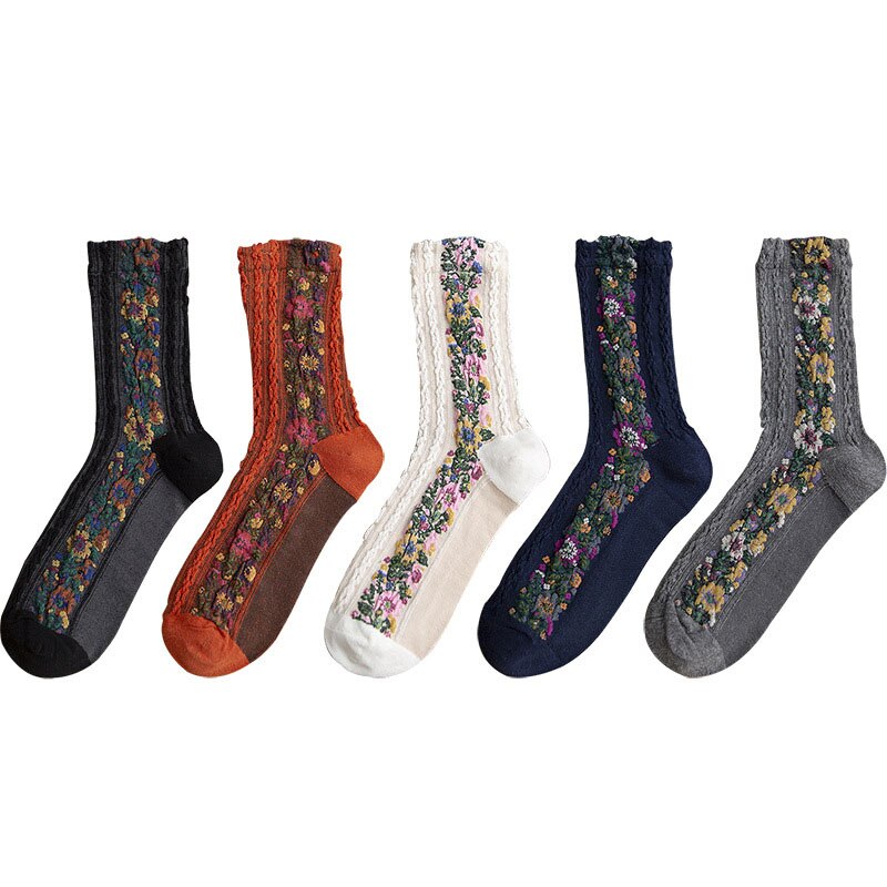 Women Socks Cotton Euramerican National Wind Flowers Autumn and Winter Ladies Socks Warm and Cute