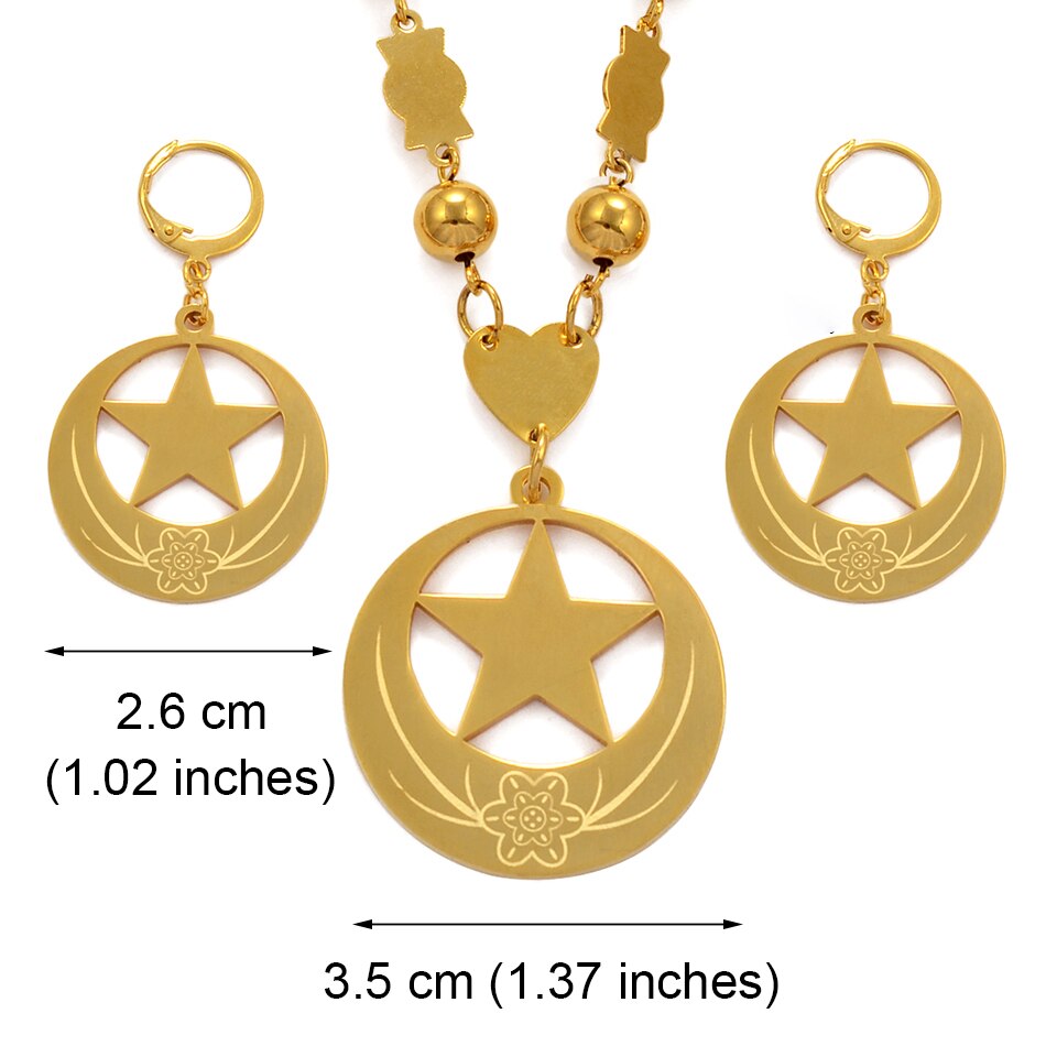 Anniyo Star and Flower Big Size Jewelry sets Bead Necklace Earrings Womens Gold Color Micronesia Guam Hawaii Marshalls #076721