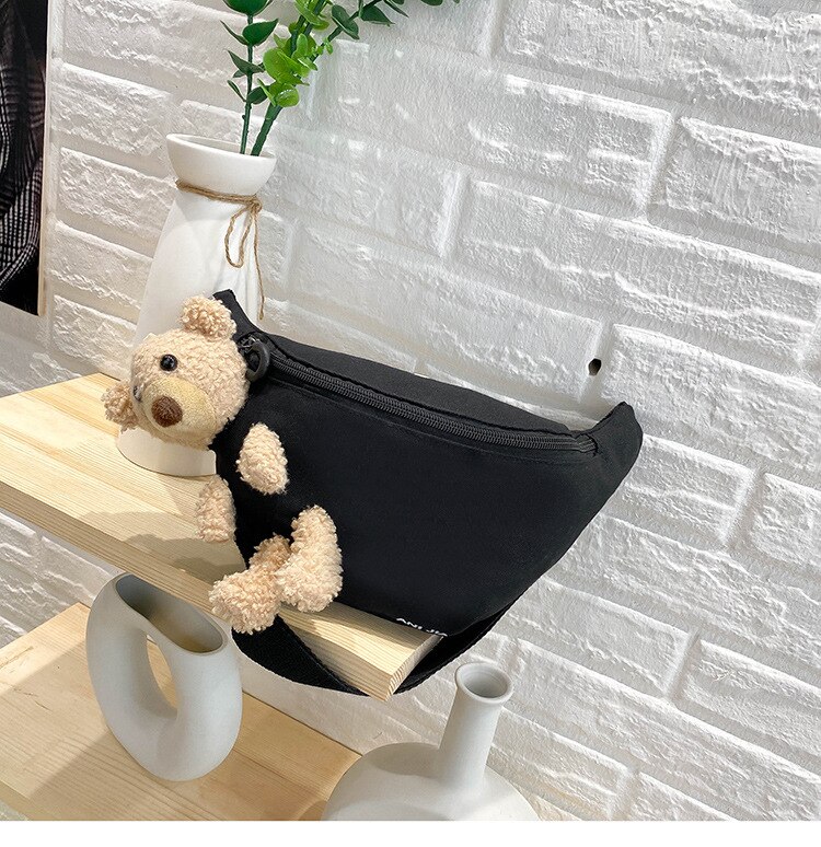 Trend Ladies Messenger Cute Canvas Chest Bag Small Fresh Girl Single Shoulder Multi-function Mobile Phone Bags: Black