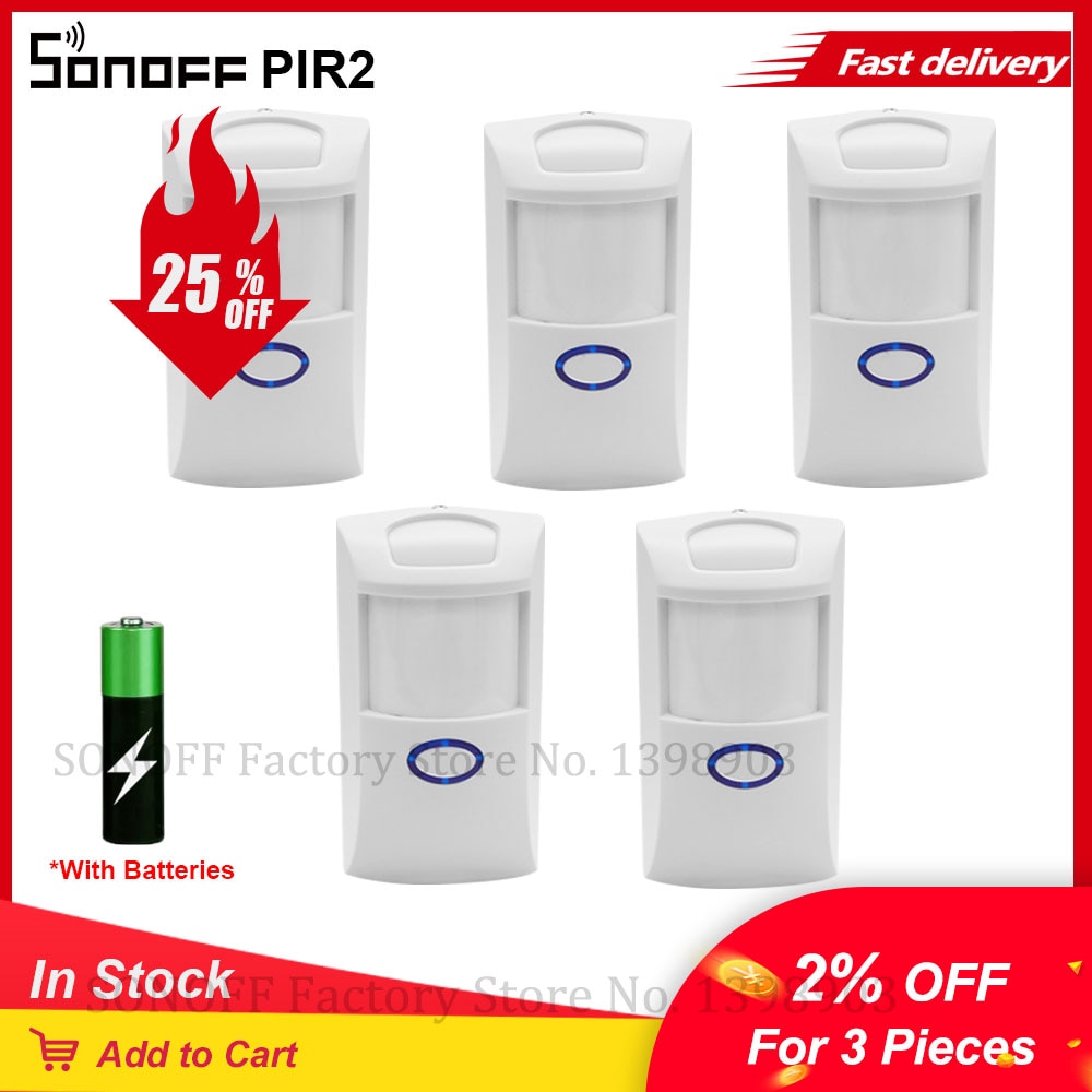 PIR2 Motion Sensor With Battery Wireless PIR Alarm Motion Sensor Detector 433Mh RF Work With SONOFF RF BridgeR2