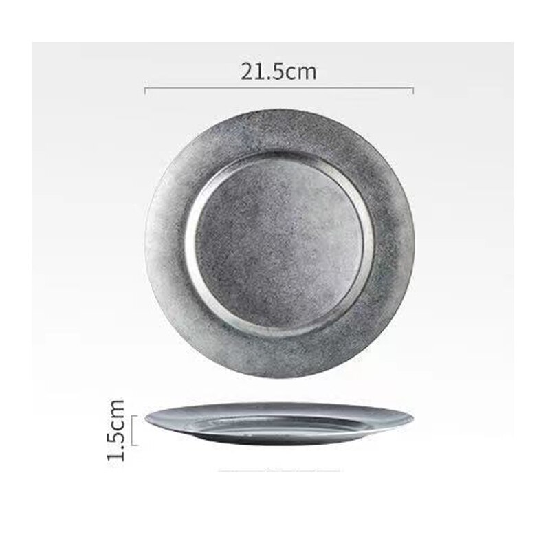 Retro Dinner Plates Serving Tray Snack Side Dishes Dessert Plate Vintage Stainless Steel Dinnerware: 8.5 inch