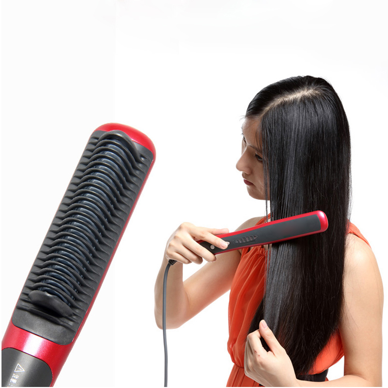 Alisador de pelo y barba iónico, peine de cerámica, cepillo eléctrico para alisar y rizar el cabello, herramienta de peinado antiquemaduras de iones negativos