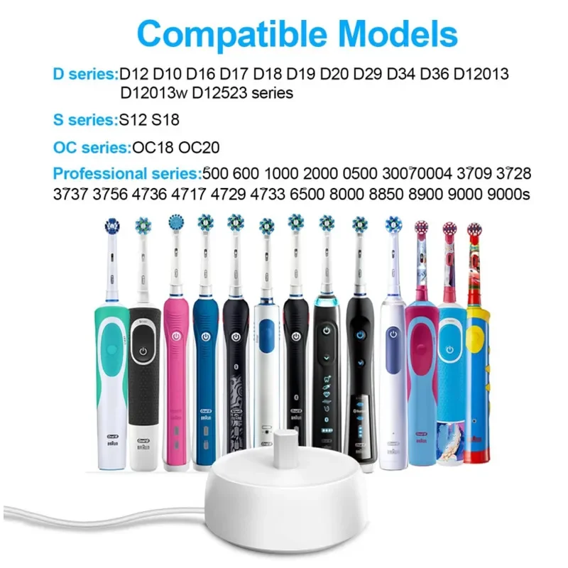 Electric Toothbrush Charger Base for Oral B Type 3757- EU/US Plug 220V 240V Replacement Charging Cord for Oral B Pro 1000 3000