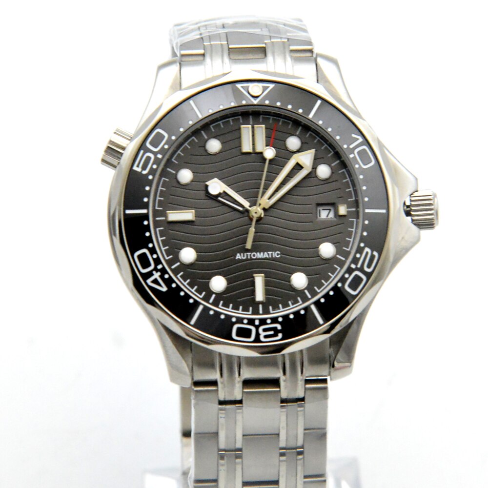 Grijze Oppervlak Steriele Wijzerplaat Hippocampus 300 Serie Automatische Mechanische Horloge Heren Horloge Stalen Band