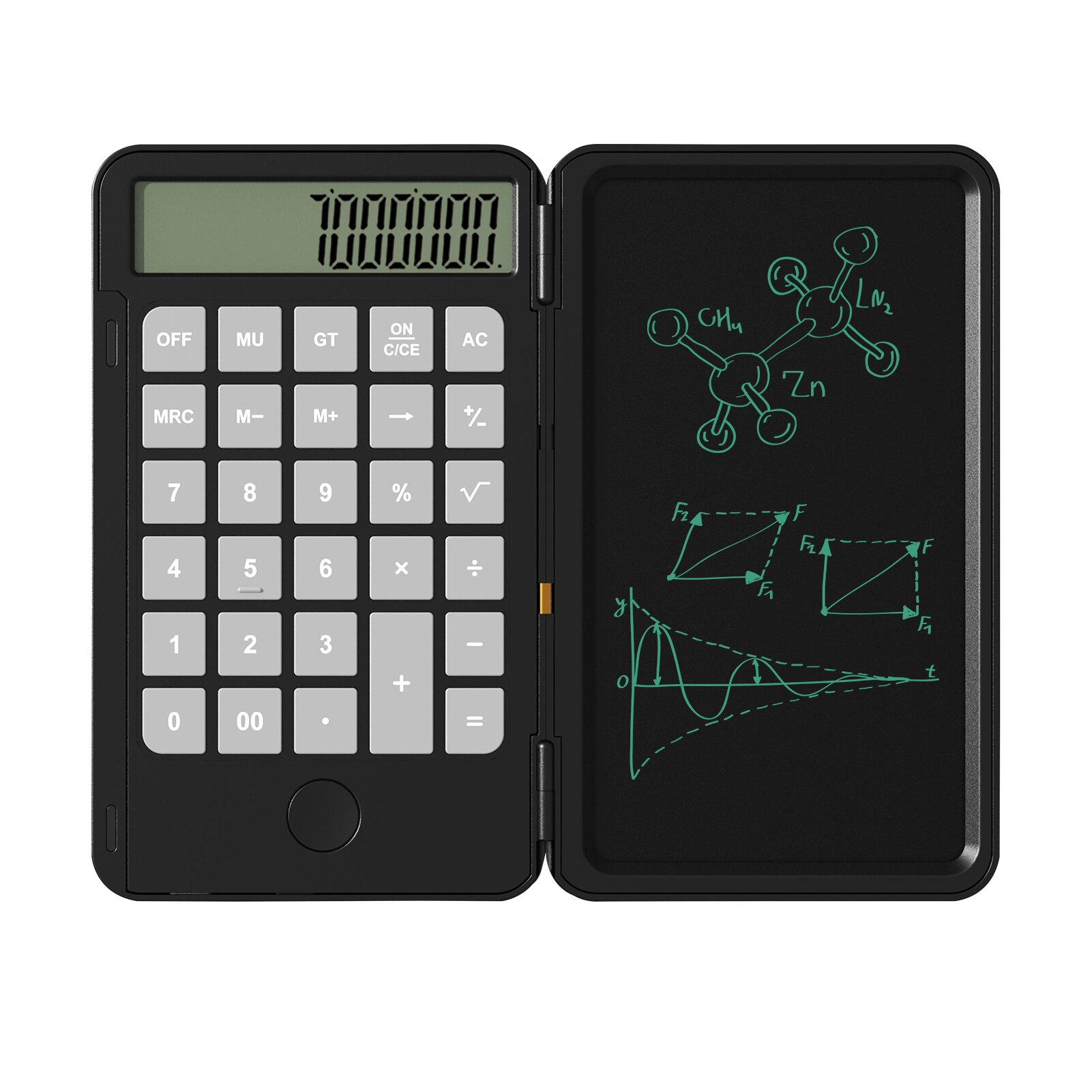 Calculator with 6inch Writing Tablet Portable Foldable Smart Erasable LCD Graphics Board Desktop Calculators 12 Digit Display: Black