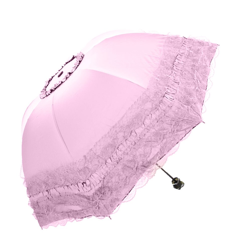 Flickor kvinnor spetsar fällbara paraply solskydd lätt uv -skydd parasoll: Rosa