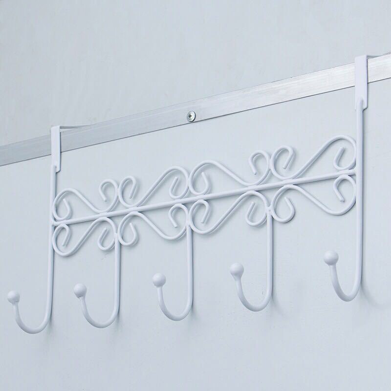 Gancho trasero para puerta de hierro, perchero multiusos sin clavos, D19: 5 hooks white