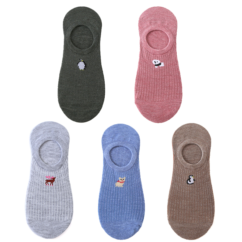5 pares de 10 piezas calcetines de de primavera calcetines de algodón con bordado de animales de dibujos animados para mujer calcetines tobilleros divertidos deportivos informales: Blanco