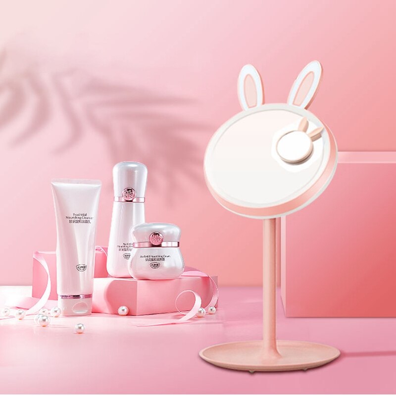 Kanin makeup spejl med tre lys lysende lampe opladning led makeup bordlampe soveværelse sengekant badeværelse spejl front lys