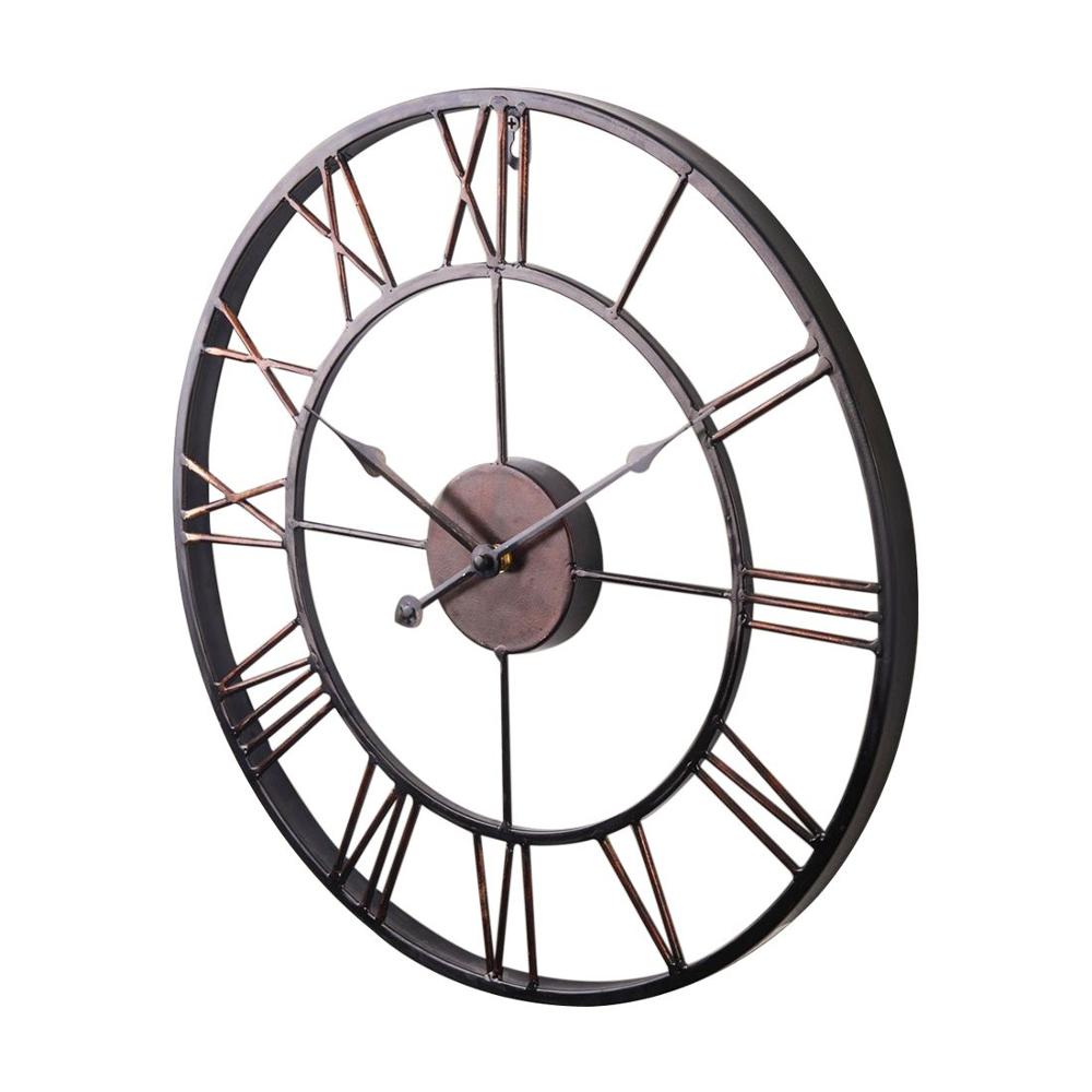 Extra stor vintage stil uttalande metall väggklocka lantlig stil - choklad färg