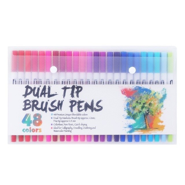 12/18/24/36/48/72/100 stk farver dobbelt tip børste penne tegning maleri akvarel kunst markør farverige penne skoleartikler: 48- hvidfarver