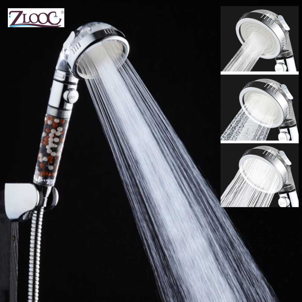 Bathroom SPA Nozzle High Pressure Saving water Anion Filter balls Handheld with stop button 3 Modes adjustable shower head: shower head