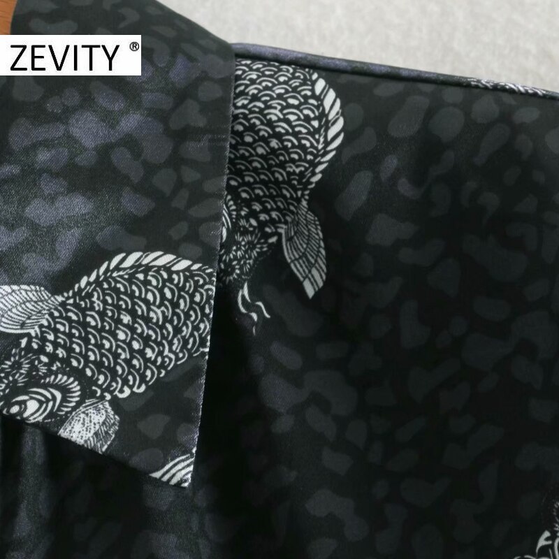 Zevity kvinnor vintage tryck fåll knuten casual kimono blus kontor dam djurmönster skjorta chic chemise blusas toppar  ls7292