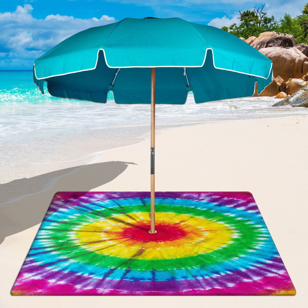 Band Tie Dye Square Beach Mat with 8CM Hole for Beach umbrella Microfiber sand free Multifunction Beach mat: printed 3 / 150x150cm