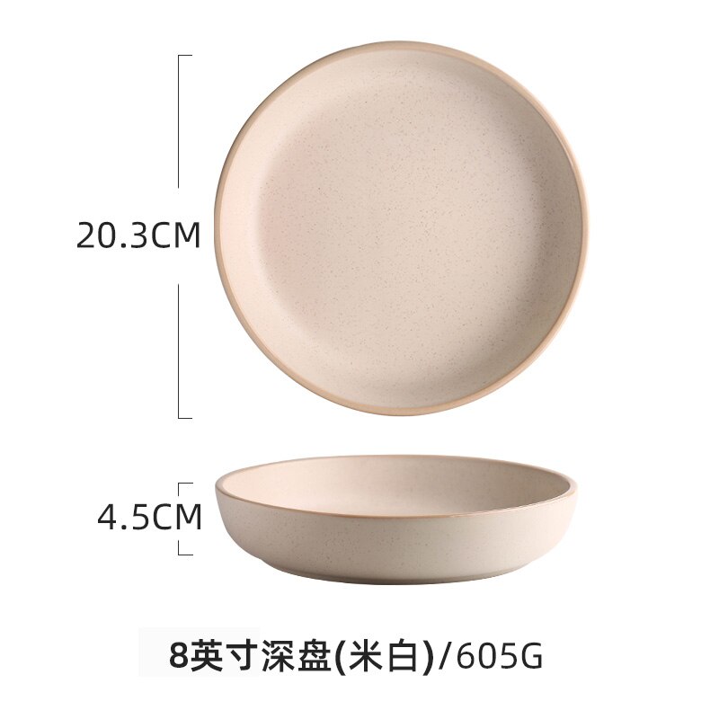 Japanese Ceramic Food Cute Plate Set Birthday Kitchen Dinner Sauce Plates Breakfast Serving Dessert Assiette Tableware OA50PS: 8 inches A2