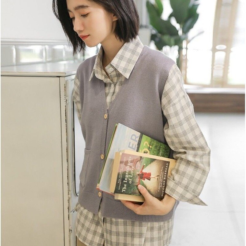 Swetry kamizelki damskie solidne pojedyncze piersiowe luźne studenci kolorowe kieszenie koreańskie kobiece modne bez rękawów eleganckie wszystkie mecze nowe ins